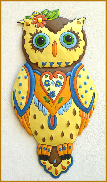 owl - hand painted metal wall decor